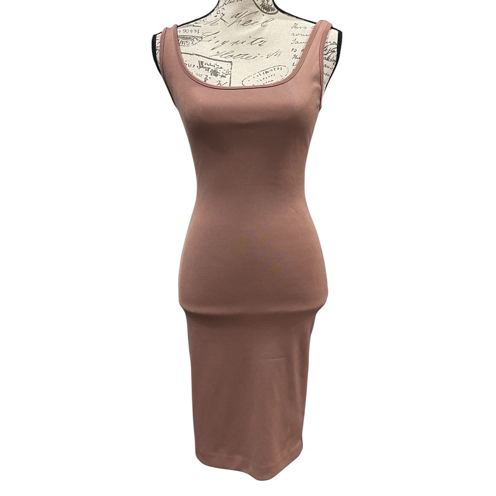 Express Bodycon Dress Womens XXS Mauve Pink Ribbed Knit Scoop Neck Midi Chic